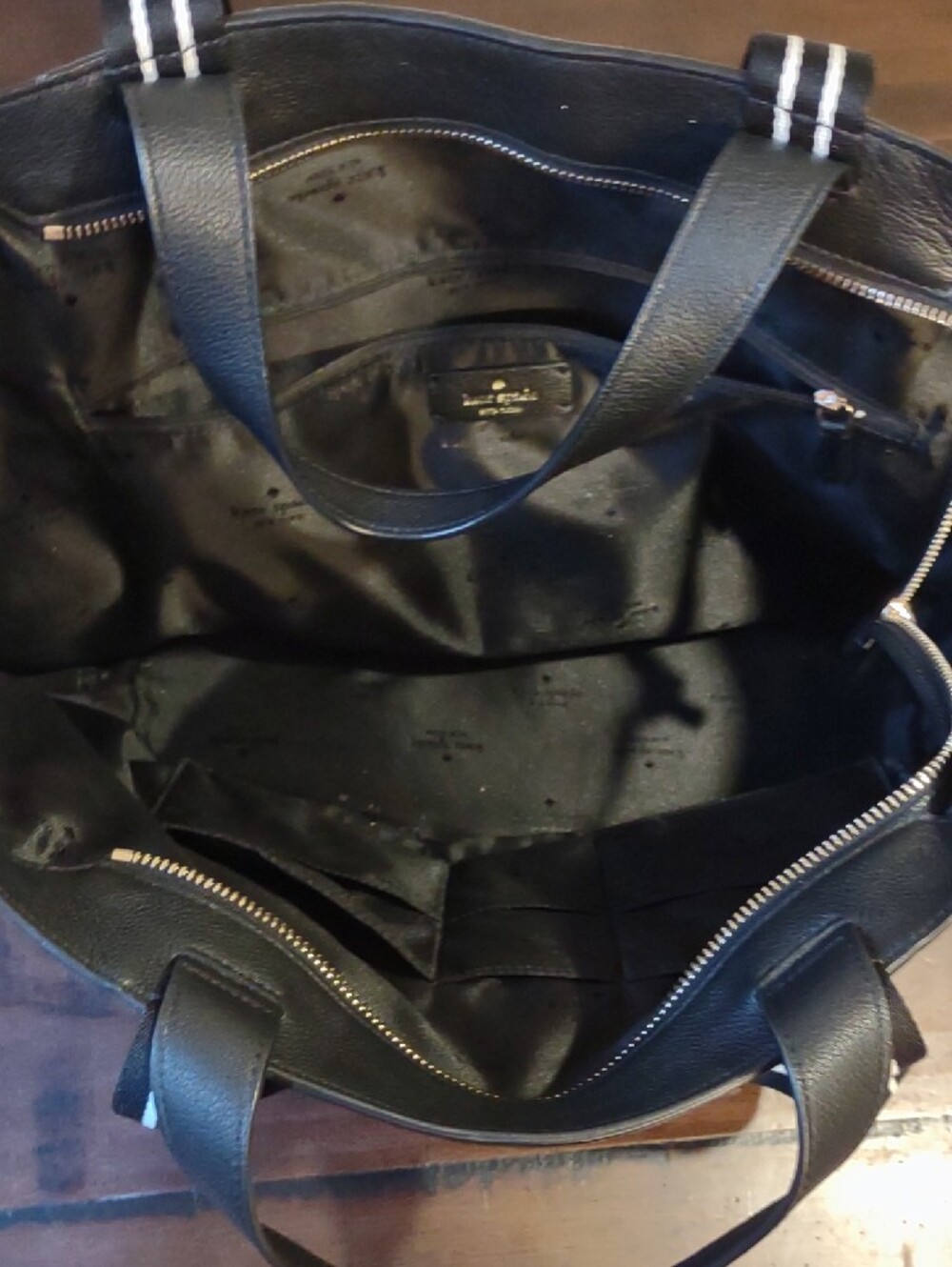 kate spade Black Leather Tote with Striped Webbing Handles - Picture 2 of 4